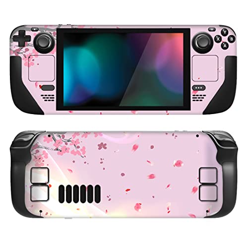 PlayVital Full Set Protective Skin Decal for Steam Deck LCD, Custom Stickers Vinyl Cover for Steam Deck OLED - Pink Cherry Blossom