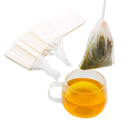 Tinkee Tea Filter bags, safe and natural material, disposable tea infuser, empty tea bag with drawstring for loose leaf tea, set of 200（3.15 x 3.94 inch ） (White200)