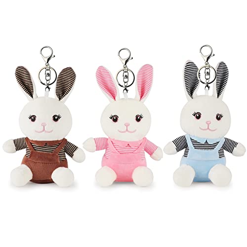 Anboor 3 Pcs Small Stuffed Animals Rabbit Toy 4.8' Cute Bunny Plush Toy with Keychain Soft Tiny Rabbit Party Favor Ornament Decor