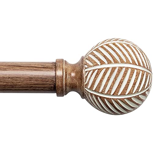 Wood Curtain Rods for Windows: 1 Inch Diameter Adjustable Drapery Rods 48' to 86', Decorative Window Curtain Rods with Imitation Wood Grain Leaf Pattern Finials,Heavy Duty Single Curtain Rods for