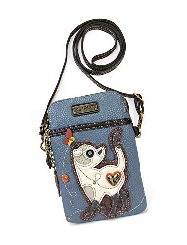 CHALA Cell Phone Crossbody Purse-Women PU Leather/Canvas Multicolor Handbag with Adjustable Strap - Slim Cat - blue