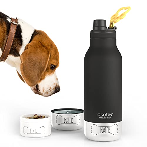 asobu Dog Buddy Bottle a Stainless Steel Insulated Water Bottle for a Human with Removable Dog Water Bowl and Dog food and Treat Storage Bowl 34 Ounce (Black)