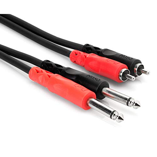 Hosa CPR-202 Dual 1/4' TS to Dual RCA Stereo Interconnect Cable, 2 Meters, 6.6 Feet, Black