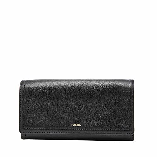 Fossil Women's Logan Leather Wallet RFID Blocking Flap Clutch Organizer, Black (Model: SL7833001)