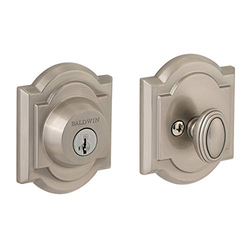 Baldwin Arch, Single Cylinder Front Door Deadbolt Featuring SmartKey Re-key Technology and Microban Protection, in Satin Nickel
