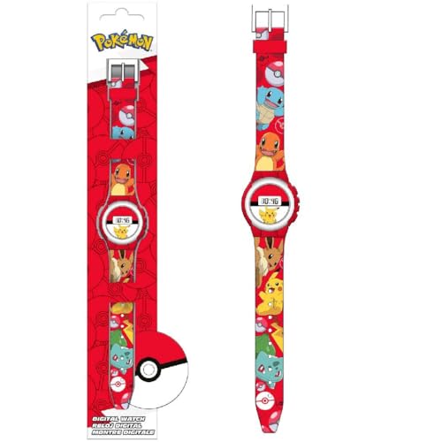 Kids Euroswan Children's Digital Watch 21 cm Compatible with Pokémon, Automatic Watch with Adjustable Plastic Strap for Boys and Girls, Original Birthday Gift