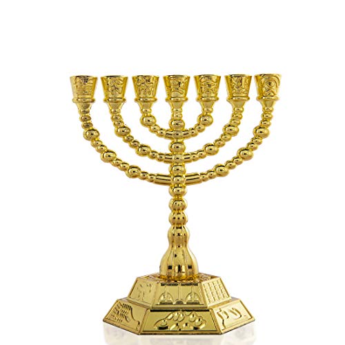 7-Branch Menorah Candle Holder for Shabbat,Tabernacle, Home Decor Ornaments Table Centerpiece Display(Gold)