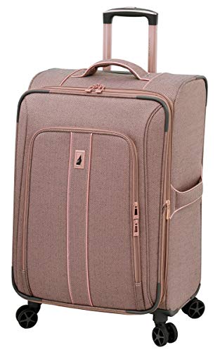 LONDON FOG Newcastle Softside Expandable Spinner Luggage, Rose Charcoal Herringbone, Checked-Medium 24-Inch