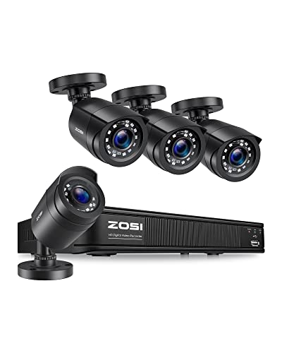 ZOSI H.265+ 3K 5MP Lite AI Home Security Camera System with Human Vehicle Detection, 8 CH CCTV DVR and 4 x 1080p Bullet Camera Outdoor Indoor, 80ft Night Vision, Remote Access, Motion Alerts (No HDD)