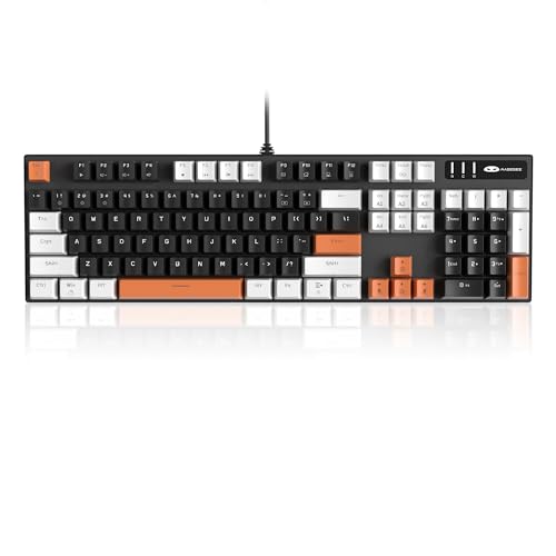 MageGee Mechanical Gaming Keyboard, 104 Keys White Backlit Keyboard with Brown Switches, USB Wired Mechanical Computer Keyboard for Laptop, Desktop, PC Gamers (White & Black)