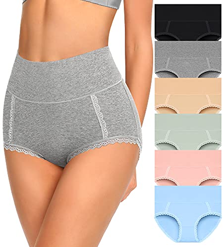 MISSWHO Womens Underwear Cotton High Rise Postpartum Stretch Full Coverage Panties, Woman Underware Soft Briefs Ladies 6 Pack, Large