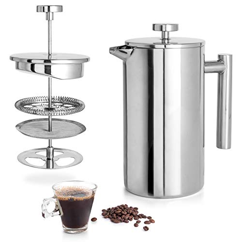 Mixpresso Stainless Steel French Press Coffee Maker 27 Oz 800 ml, Double Wall Metal Insulation Coffee Press & Tea Brewer Easy Clean & Easy Press Strong Quality Coffee Press.