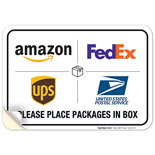 Sigo Signs - Package Delivery Sign, Delivery Instructions FedEx Amazon Ups USPS Sign, 10x7 Inches, 4 Mil Vinyl Decal Stickers Weather Resistant, Made in USA