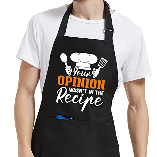 Jpayxese Funny Cooking Aprons for Men Women with Pockets, Your Opinion Wasn't in the Recipe Apron for Chef BBQ Grill, Grilling Gifts for Men Mother Fathers Day, Dad Birthday Gifts from Daughter
