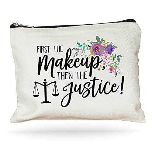 Moonwake Designs First the Makeup then the Justice Makeup Bag - Gift for Lawyer, Future Lawyer Gift, Cosmetic Bag