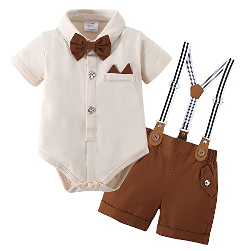 YALLET Baby Boy Clothes Newborn Infant Boy Gentleman Outfits Suit 3 6 12 18 Months Dress Romper Shirt+Bowtie+Suspender Shorts