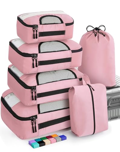 Veken 6 Set Packing Cubes for Suitcases, Travel Organizer Bags in 4 Sizes for Carry on Luggage and Essentials (Extra Large, Large, Medium, Small)