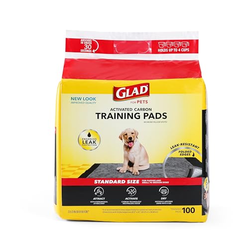 Glad for Pets Black Charcoal Training Pads for Dogs - Super Absorbent & Odor Neutralizing Dog Potty Pads, Leak-Resistant Puppy Pee Pads, Pheromone Attractant for Easy Training, 23' x 23' - 100 Count