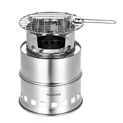 TOMSHOO Portable Folding Windproof Wood Burning Stove Compact Stainless Steel Alcohol Stove Outdoor Camping Hiking Backpacking Picnic BBQ