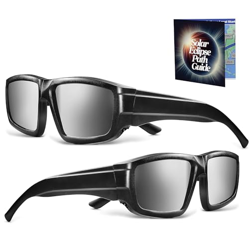 Medical king Solar Eclipse Glasses Approved 2024, (2 pack) CE and ISO Certified Safe Shades for Direct Sun Viewing + Bonus Eclipse Guide With Map