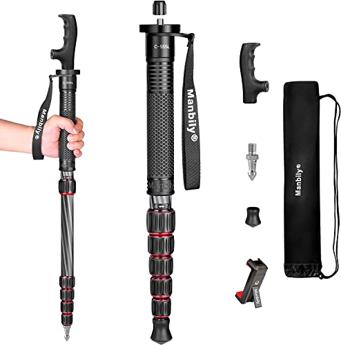 Monopod for Camera, Manbily Camera Monopod Carbon Fiber Portable Compact Lightweight Travel Monopod with Walking Stick Handle for DSLR Canon Nikon Sony Video Camcorder (Carbon Fiber, Red&Black)
