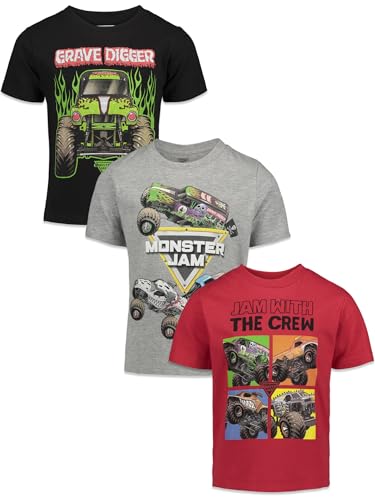 Monster Jam Trucks Toddler Boys 3 Pack Graphic T-Shirts Kids Black/Red/Grey 5T
