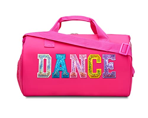 Dance Duffle Bag for Girls, Kids Travel Bag with Adjustable Carry on and Handy Pouch, Dance Accessories for Girls, Teens (Fuchsia/Multi)