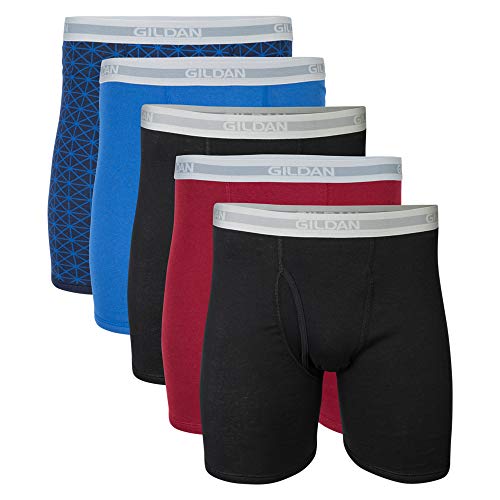 Gildan Men's Underwear Boxer Briefs, Multipack, Mixed Blue/Grey (5-Pack), X-Large