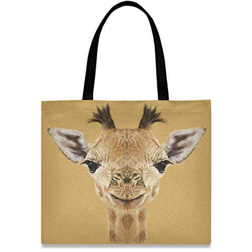 visesunny Women's Large Canvas Tote Shoulder Bag Giraffe Face Animal Top Storage Handle Shopping Bag Casual Reusable Tote Bag for Beach,Travel,Groceries,Books