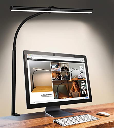 ACNCTOP LED Desk Lamp for Office Home - Eye-Caring Architect Task Lamp 25 Lighting Modes Adjustable Flexible Gooseneck Clamp Light for Workbench Drafting Reading Study (Black)