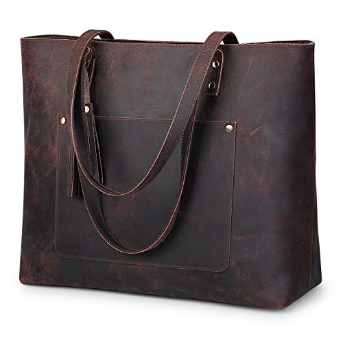 S-ZONE Women Vintage Genuine Leather Shoulder Tote Bag Large Work Handbag Purse