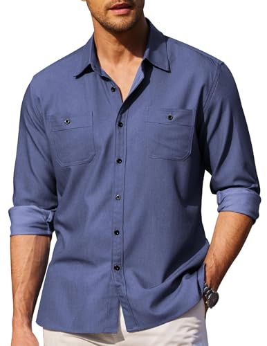 COOFANDY Mens Chambray Button Down Shirts Long Sleeve Oxford Shirts Wrinkle Free
