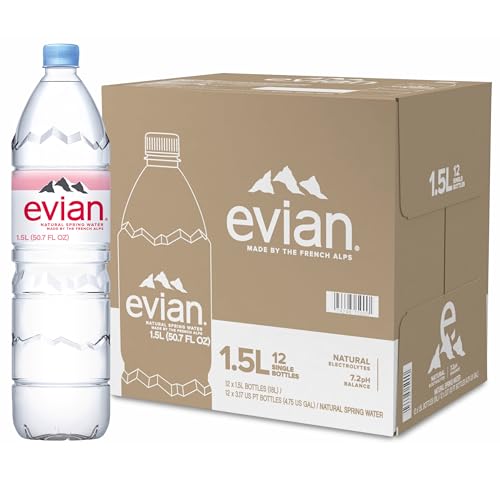 evian Natural Spring Water, PH Balanced with Natural Electrolytes, 50.7fl oz./1.5L Bottles (pack of 12)