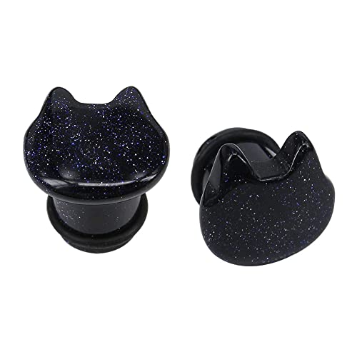 Cute Cat Natural Organic Stone Ear Plug Single Flare Ear Tunnel Gauge Stretcher Ear Expander Piercing 2g-5/8 (Blue Sandstone, Gauge=0g(8mm))
