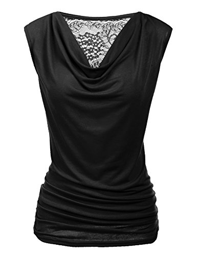 Zeagoo Womens Ruched Cowl Neck Tank Tops Sleeveless Stretch Blouse with Side Shirring Black X-Large