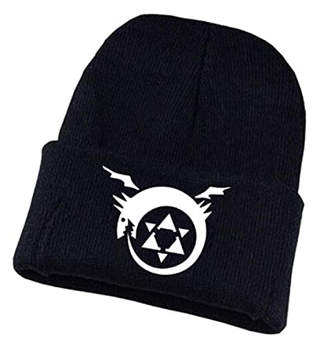 WANHONGYUE Anime Beanie Hat for Fullmetal Alchemist Men Women Unisex Knit Cuffed Hat Winter Soft Warm Skull Cap Black/2