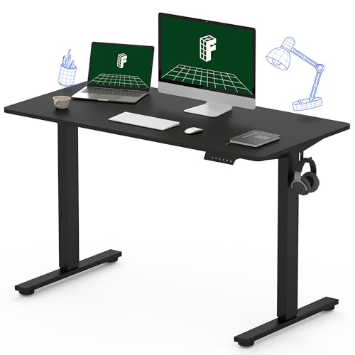 FLEXISPOT Standing Desk, Electric Height Adjustable Desk 48 x 24 Inches Sit Stand Desk Home Office Desk Whole-Piece Desk Board (Black Frame + 48 in Black Top)