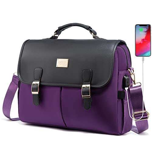 LOVEVOOK Laptop Bag for Women, 15.6 inch Large Capacity Computer Briefcase Case, Crossbody Messenger Shoulder Bag, Office Business Work Tote Bags Purse for Travel Gifts, Black-deep Plum