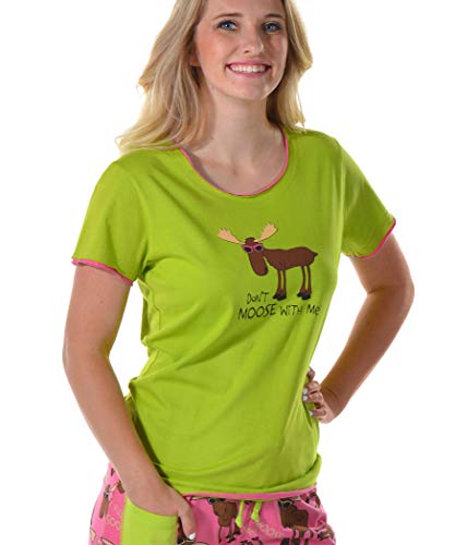 Don’t Moose With Me LazyOne Pajamas for Women, Cute Pajama Pants and Top Set, Separates (MEDIUM)