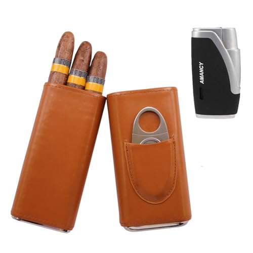 AMANCY Classy Cigar Case Kit with 3 Triple Jet Cigar Lighter and Cutter Great Gift Set