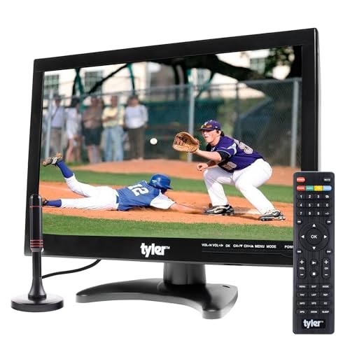 Tyler 14” Portable TV LCD Monitor 1080P Rechargeable Lithium Battery Operated, 2 Antenna, HDMI, USB, RCA, FM Radio, Digital Tuner, AV Inputs, AC/DC, TV Stand and Remote Control for Car Travel