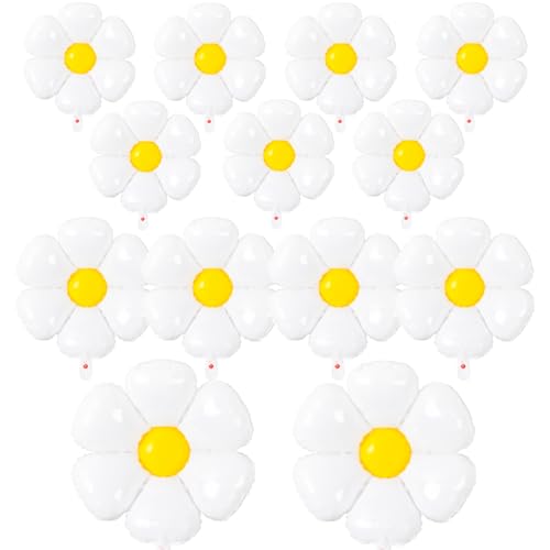 Daisy Balloons- 14Pcs Daisy Flower Foil Balloons for One or Two Groovy Party Decorations Girls Daisy Themed Birthday Party Baby Shower Wedding Daisy Balloons Decorations White