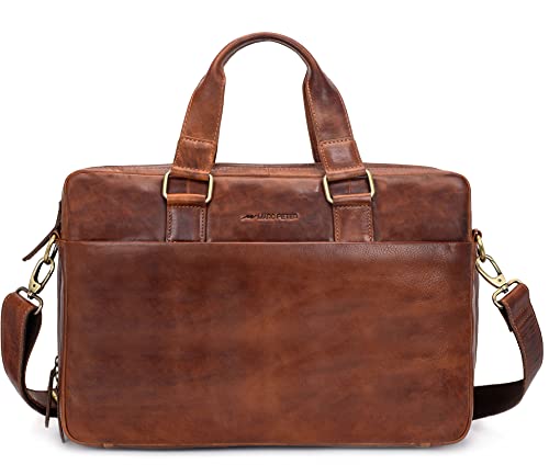 MARC PETER Sydney Tan Genuine Leather Shoulder Bag for Men | 15.6 inch Laptop Bag for Men | Briefcase Bag for Men