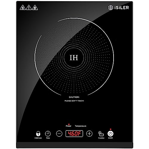 Portable Induction Cooktop, iSiLER 1800W Sensor Touch Electric Induction Cooker Hot Plate with Kids Safety Lock, 6.7' Heating Coil, 18 Power 17 Temperature Setting Countertop Burner with Timer