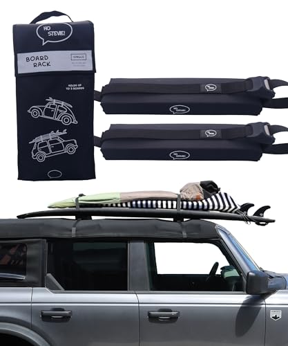 Ho Stevie! Surfboard Car Roof Rack Padded System (Holds Up to 3 Boards) Fits Any Car, Silicone Buckle Covers Prevent Damage