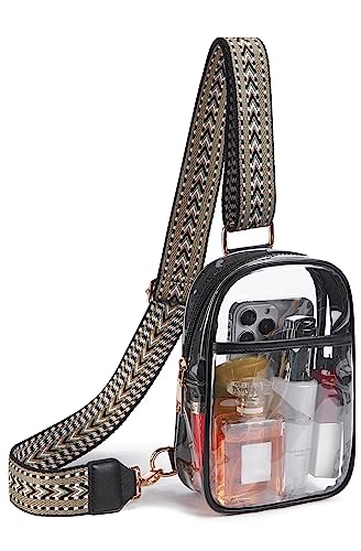 Telena Clear Sling Bag, Clear Fanny Pack Stadium Approved Crossbody Bag Purses for Women Heavy Duty Transparent Chest Bag with Adjustable Strap Black