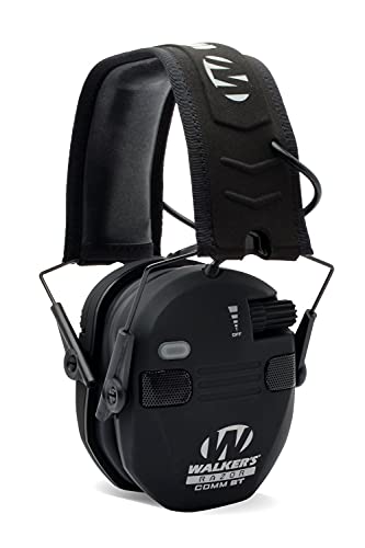 WALKER'S Razor Electronic Quad Muff w/ Bluetooth | 4 Mics 360-Degree Sound Capture 23dB NRR Hearing Protection Range Shooting Earmuffs w/ 2 AAA Batteries, Black