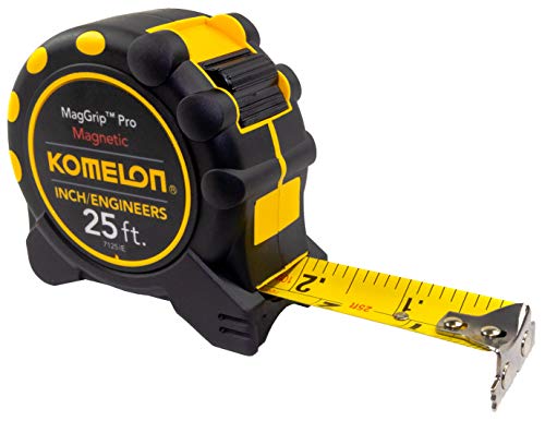 Komelon 7125IE; 25' x 1' Magnetic MagGrip Pro Tape Measure with Inch/Engineer Scale, Yellow/Black