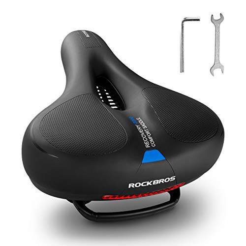 ROCKBROS Bike Seat Comfort Bike Saddle Mountain Bicycle Accessories for Men Women Soft Wide Bike Seat Cushion Dual Shock Absorbing with Reflective Strip