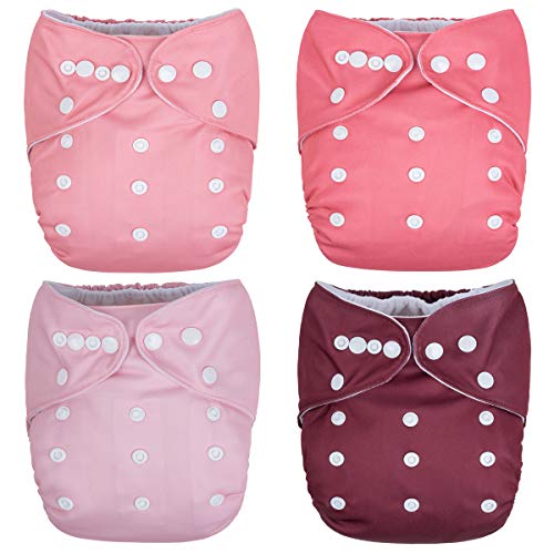 Berry Mauve 4-Pack Cloth Pocket Diapers with 4 Inserts